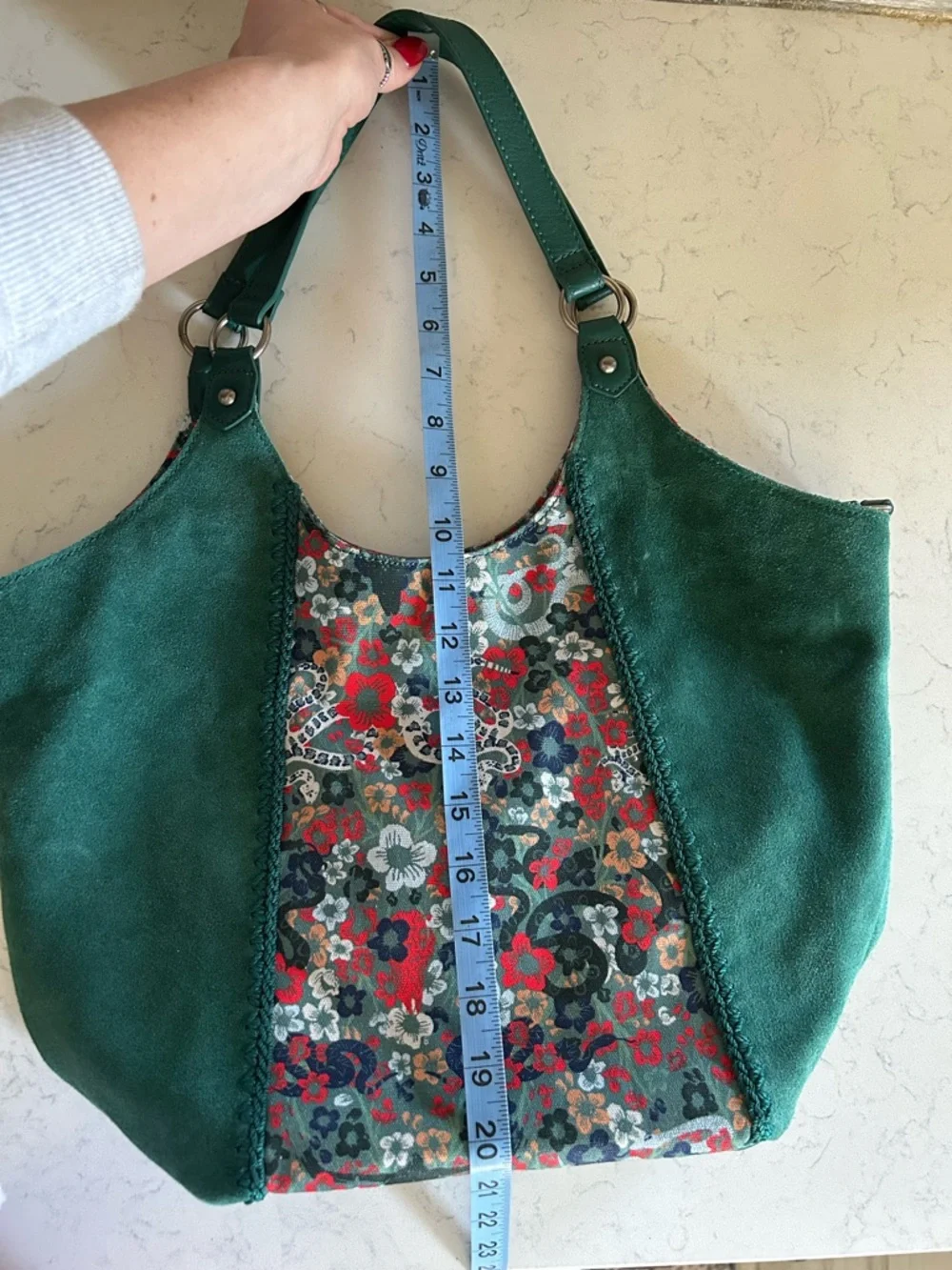 EUC The Sak Roma Emerald Mojave Garden Shopper Suede Leather Tote Shoulder Bag - Picture 10 of 16